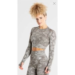 NWT Women's Best Olive Green Camo Long Sleeve Crop Top Size L